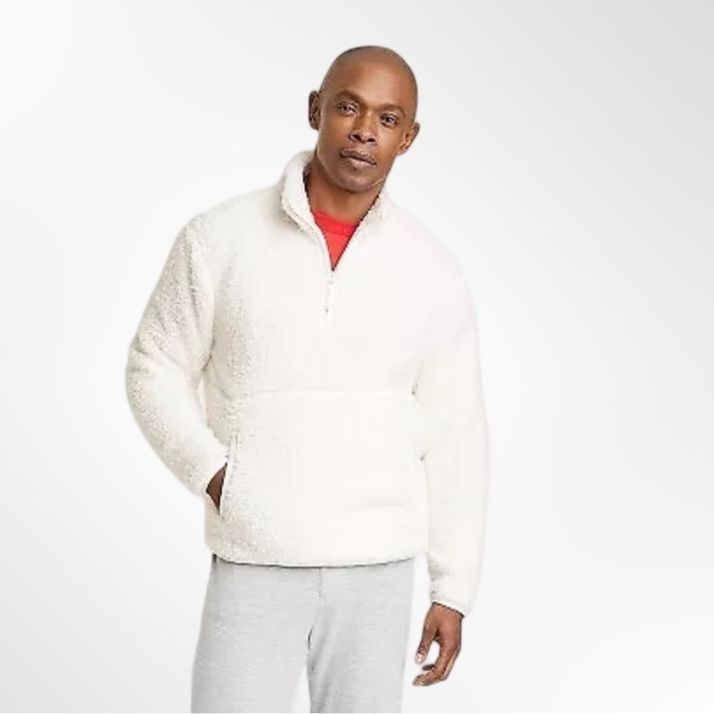 Wondershop Men's White 1/4 Zip Fuzzy Pullover Jacket Top NWT Size L